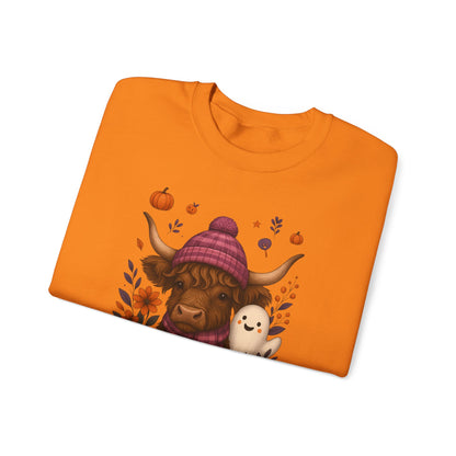 Highland Cow & Ghost Halloween Crewneck Sweatshirt