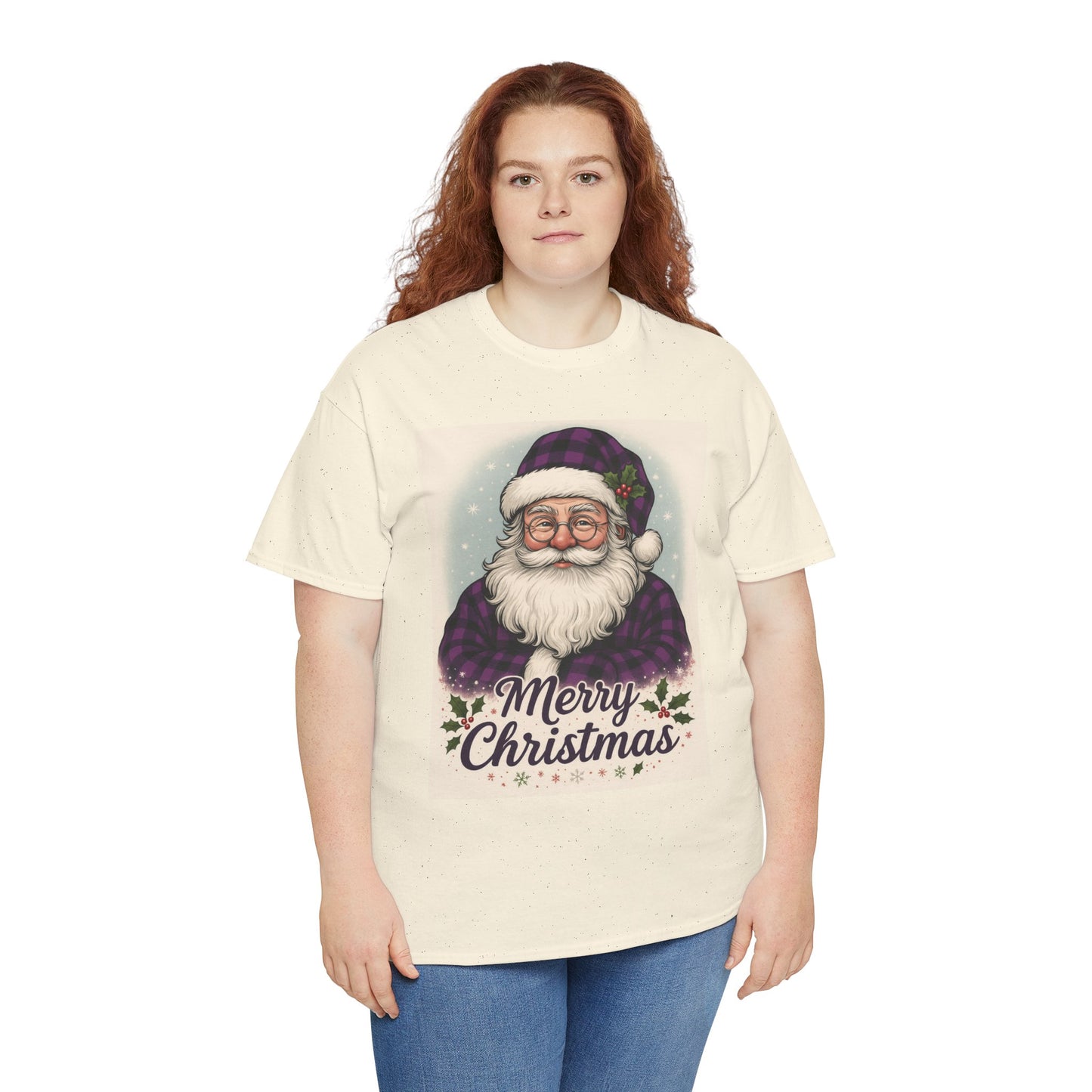 Retro Purple Plaid Santa