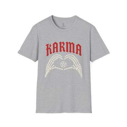Karma Skeleton Hands T-Shirt, Unisex Softstyle Tee, Graphic Tee, Alternative Fashion, Halloween Gift, Casual Wear, Motivational Top