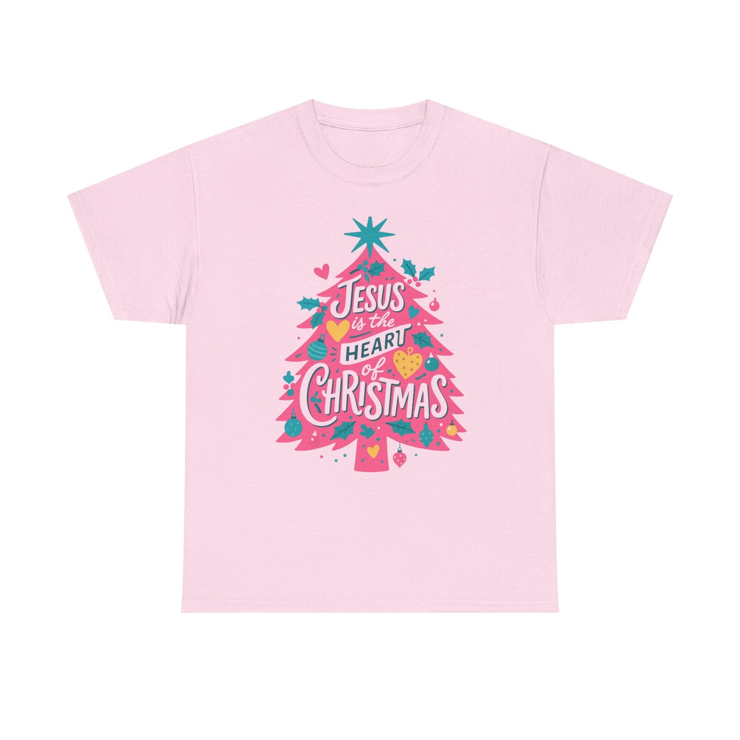 Jesus is the Heart of Christmas Pink Tree Tee