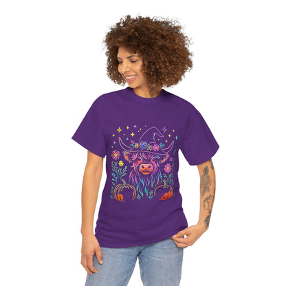 🎃 Magical Highland Cow Tee – Witchy Pumpkin Farm Shirt