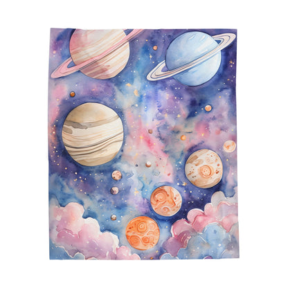 Cosmic Dreams Velveteen Plush Blanket - Soft Blankets for Stargazers, Galaxy Lovers, Kids Room Decor, Cozy Home Gift