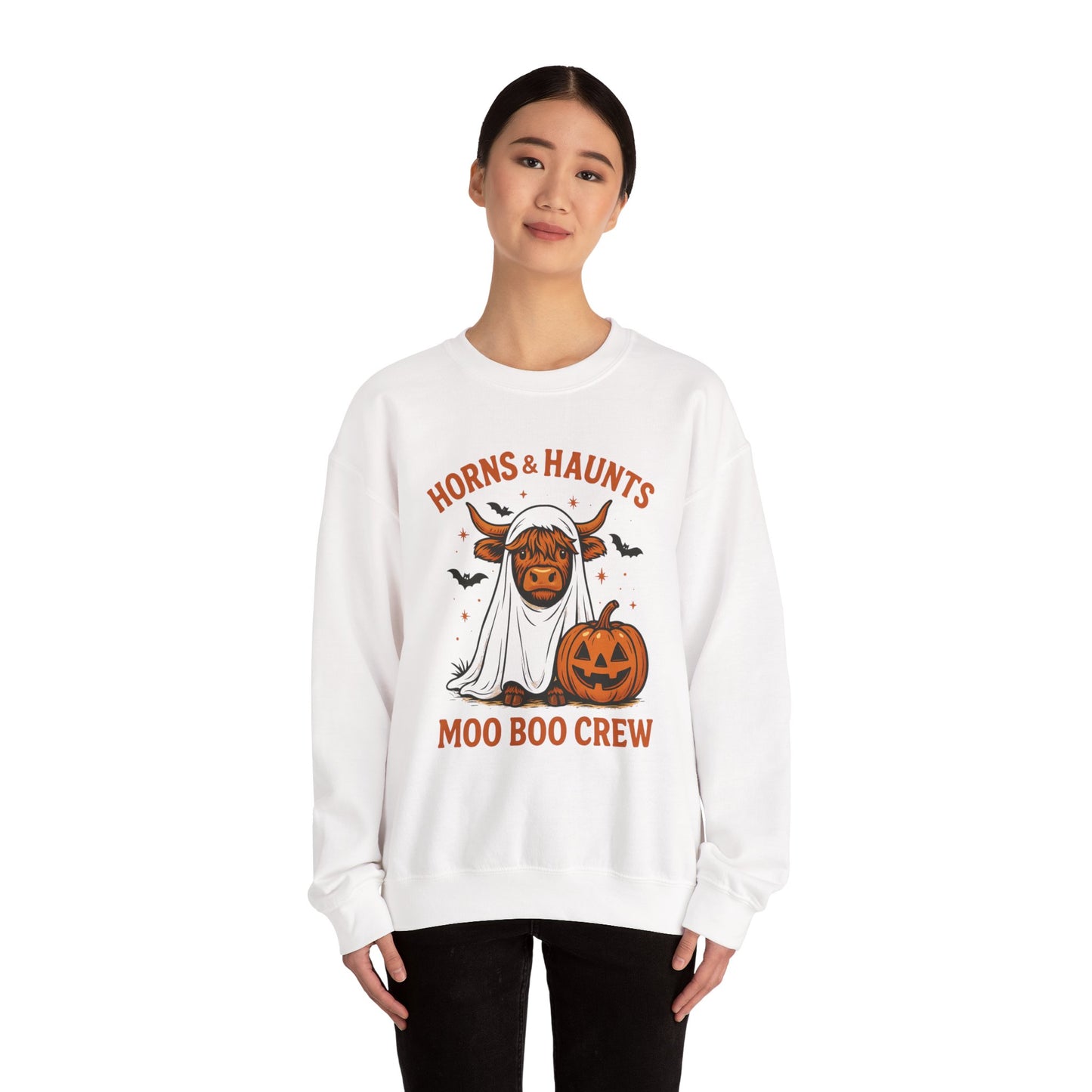 Horns & Haunts Highland Cow Ghost Crewneck Sweatshirt