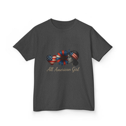 All American Girl Dinosaur Tee - Patriotic Kids Shirt