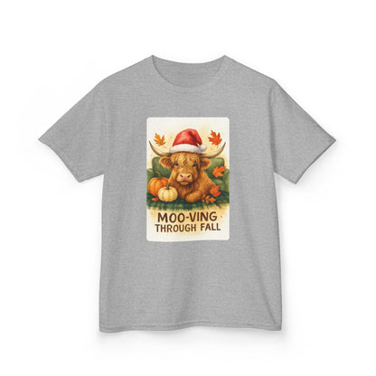 Moo-ving Through Fall Highland Cow Kids Tee