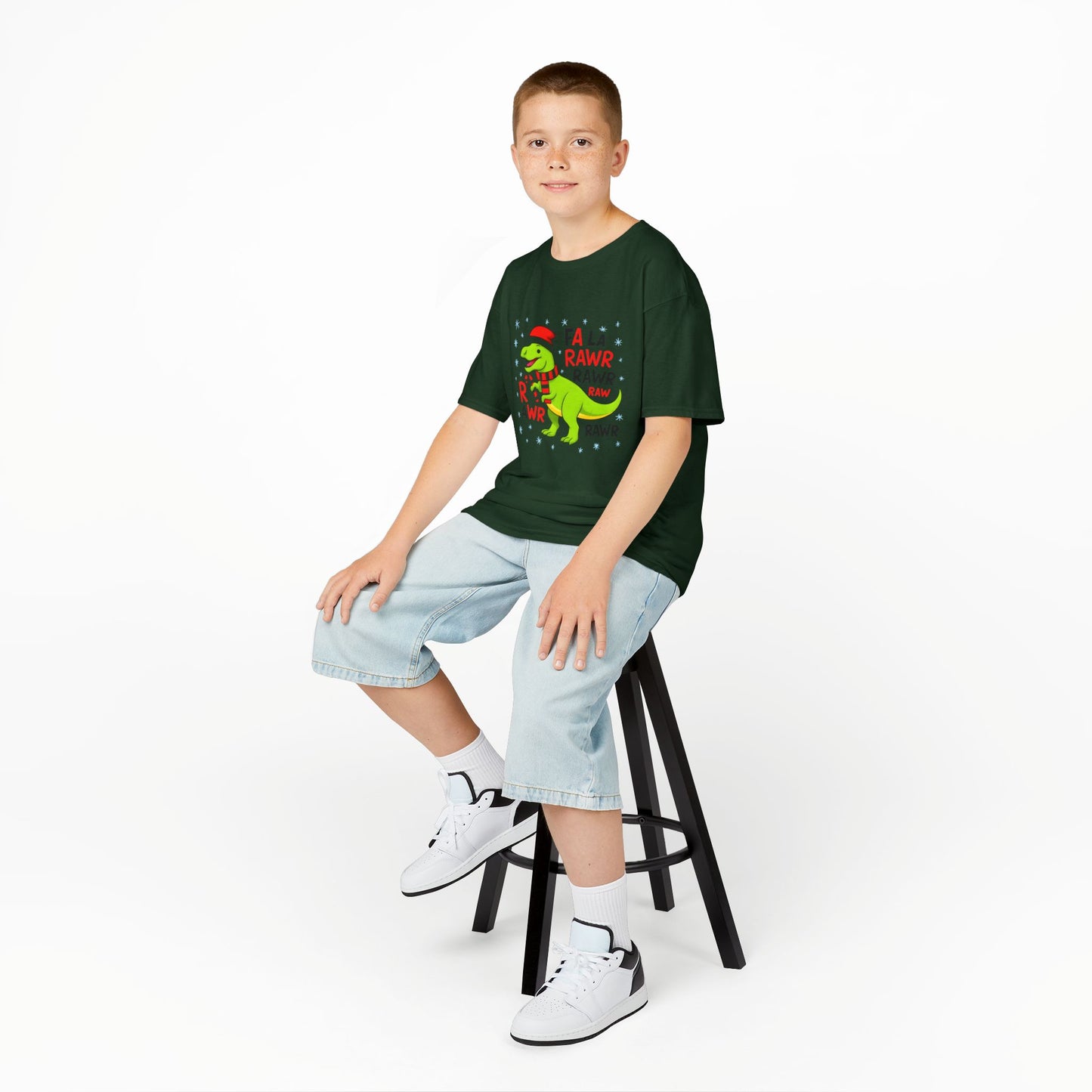 Holiday Dinosaur Kids Tee, Christmas Shirt, Fun Dinosaur T-Shirt, Kids Party Outfit, Cute Graphic Tee, Gift for Kids