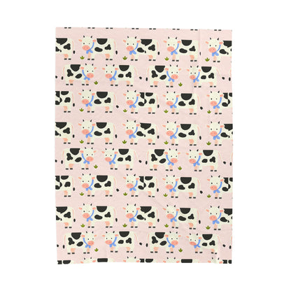 Cow Print Velveteen Plush Blanket, Cute Baby Throw, Nursery Decor, Cozy Gift, Kid’s Room
