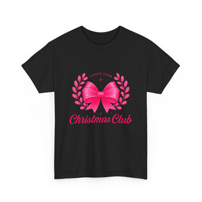 Christmas Tee with Pink Bow and Candy Cane Christmas Club Text