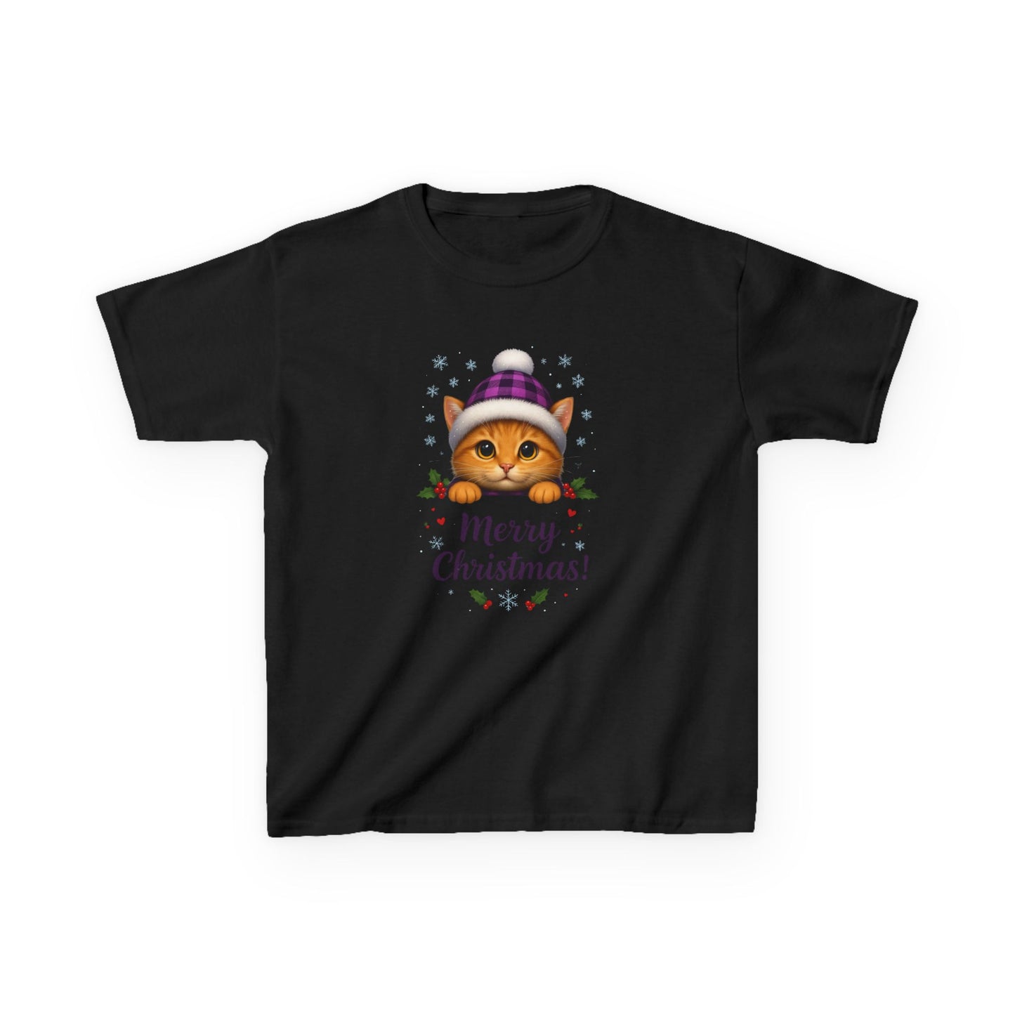 Ginger Cat Merry Christmas Kids Tee