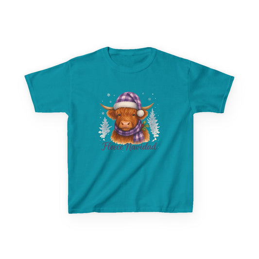 Fleece Navidad Highland Cow Kids Christmas Tee