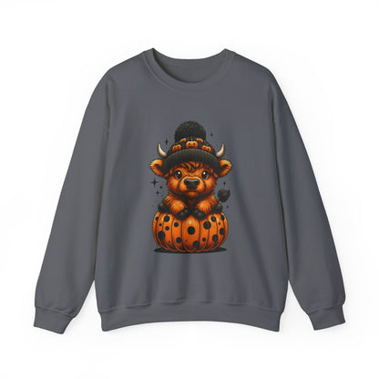 Halloween Cow Calf in Pumpkin Crewneck Sweatshirt