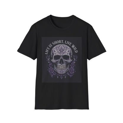 Skull Graphic T-Shirt: Live Wild, Unisex Style for Everyday Wear, Casual Outfit, Gift for Friends, Music Festivals, Halloween