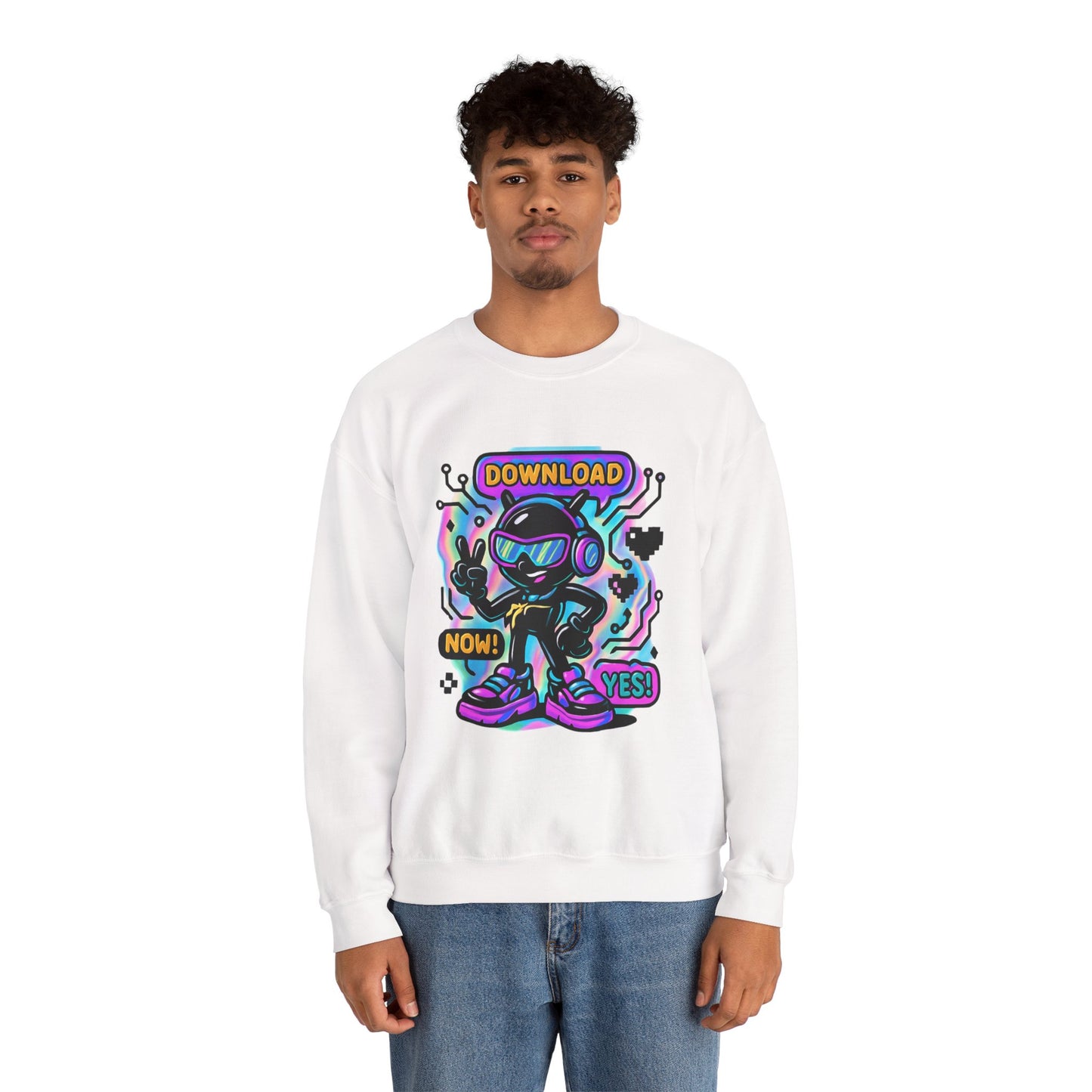 Retro Cyber Alien 'Download Now! Yes!' Crewneck Sweatshirt