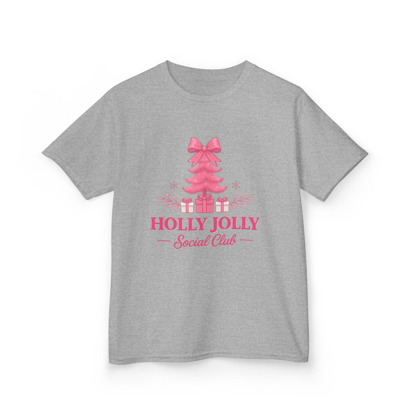 Holly Jolly Dino Christmas Tee - Pink Holiday Kids Shirt