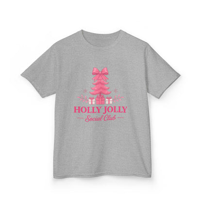 Holly Jolly Dino Christmas Tee - Pink Holiday Kids Shirt