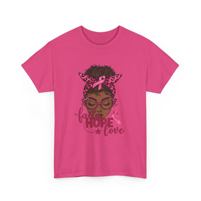 Hope Love Faith Black Woman Pink Ribbon Tee