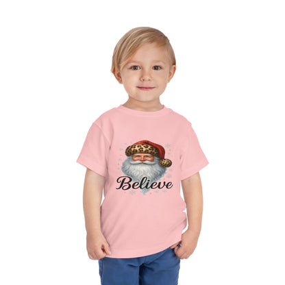 Believe Santa Leopard Print Toddler Christmas Tee