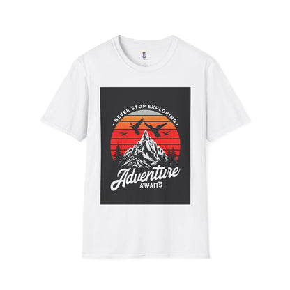 Adventure Awaits T-Shirt | Unisex Softstyle Tee | Perfect for Travel Lovers, Outdoor Adventures, Camping, Nature Gifts, Explore