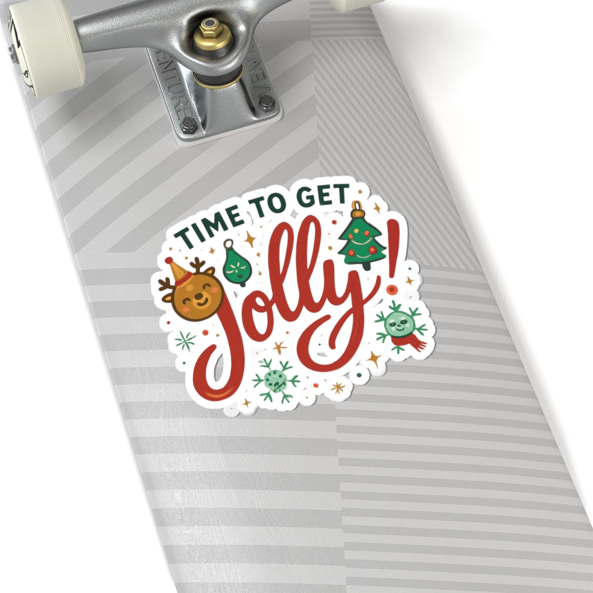 Time to Get Jolly! Christmas Kiss-Cut Sticker — Holiday Reindeer & Tree Decal