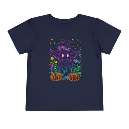 Toddler Tee Highland Cow Witch Hat Halloween Shirt