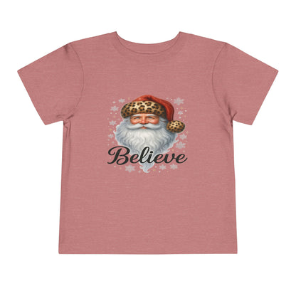 Believe Santa Leopard Print Toddler Christmas Tee