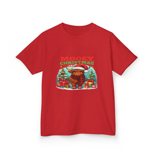 Mooey Christmas Y'all! Highland Cow Kids Christmas Tee
