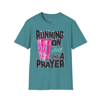 Running on a Prayer T-Shirt, Unisex Graphic Tee, Fun Casual Wear, Gift for Friends, Everyday Style, Faith-Inspired Apparel