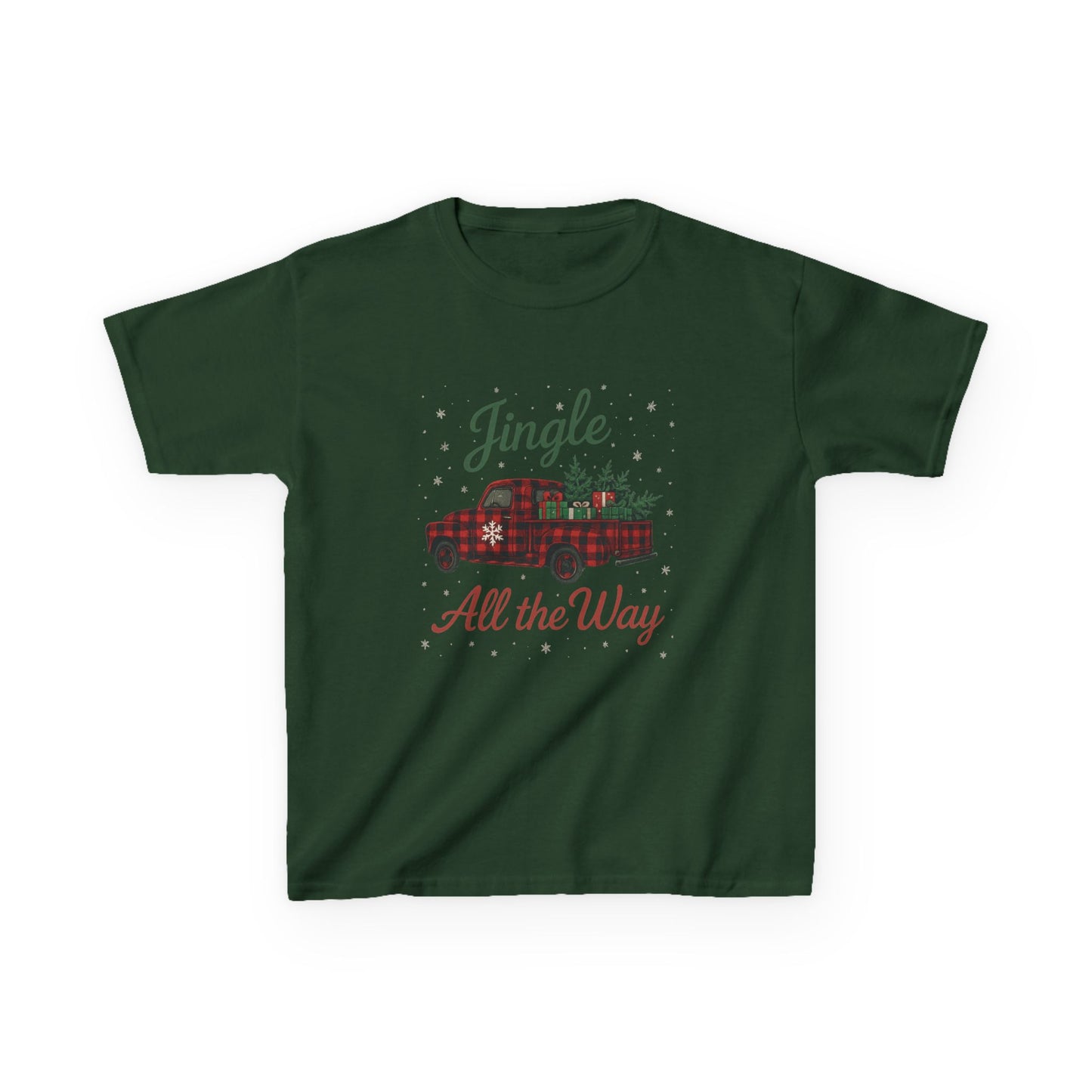 Jingle All The Way Dino Truck Kids Christmas Tee