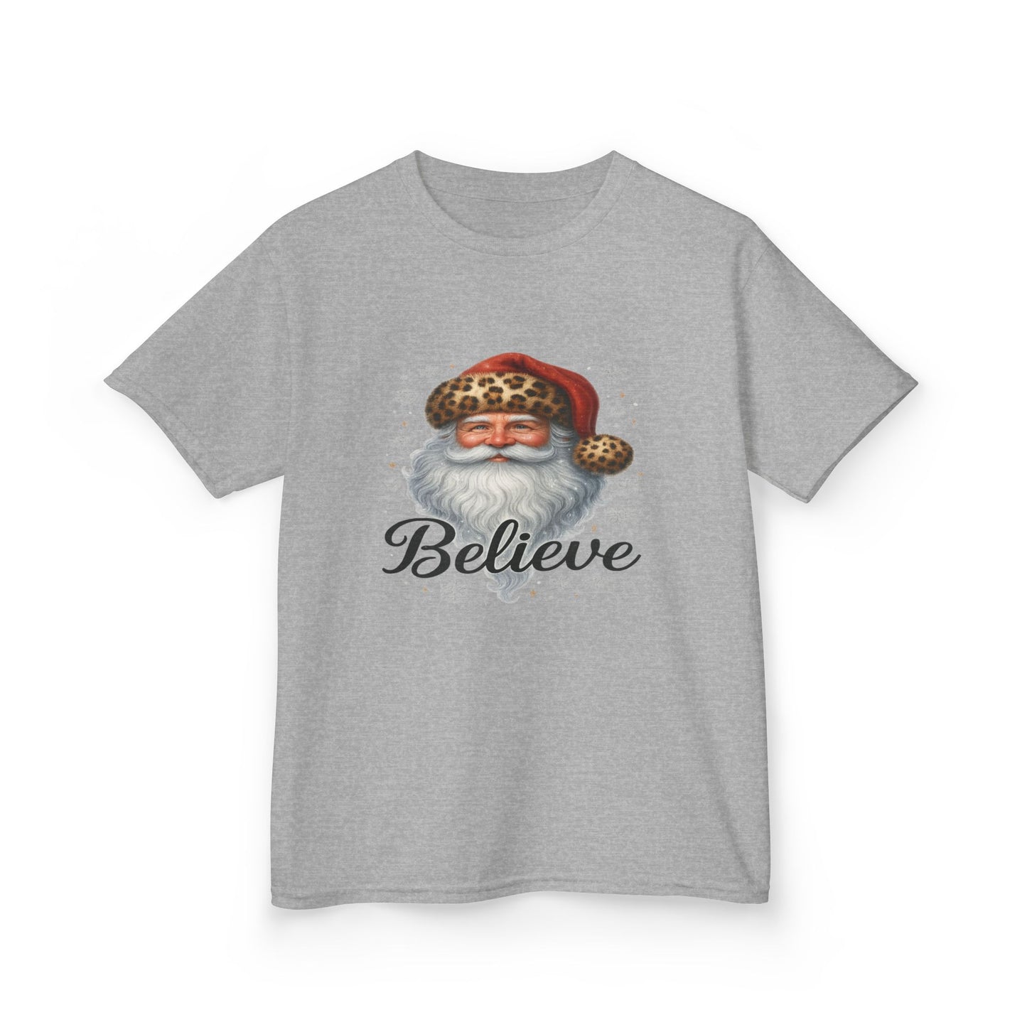 Leopard Print Santa 'Believe' Kids Christmas Tee