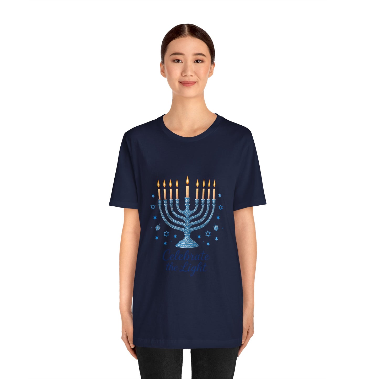 Hanukkah Menorah Tee — "Celebrate the Light" Holiday T‑Shirt