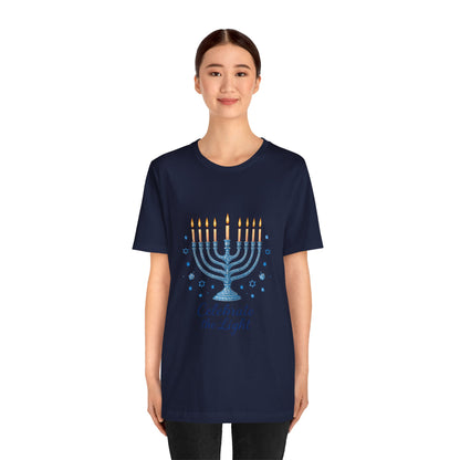 Hanukkah Menorah Tee — "Celebrate the Light" Holiday T‑Shirt