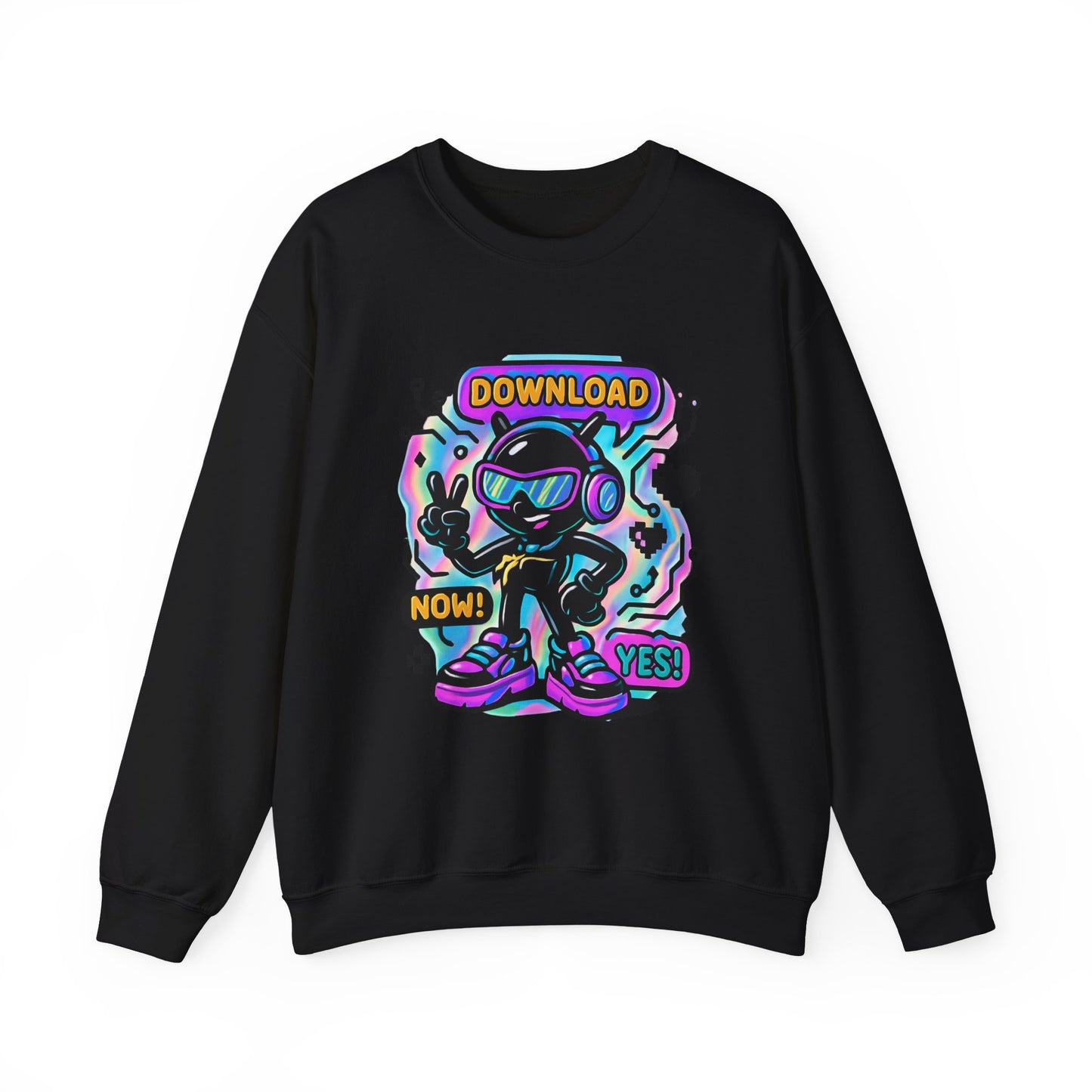 Retro Cyber Alien 'Download Now! Yes!' Crewneck Sweatshirt
