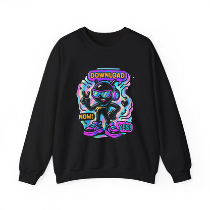 Retro Cyber Alien 'Download Now! Yes!' Crewneck Sweatshirt