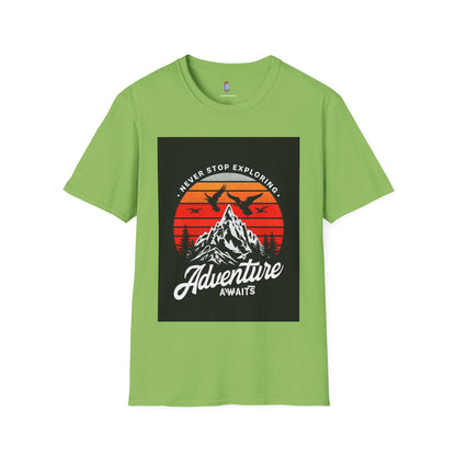 Adventure Awaits T-Shirt | Unisex Softstyle Tee | Perfect for Travel Lovers, Outdoor Adventures, Camping, Nature Gifts, Explore