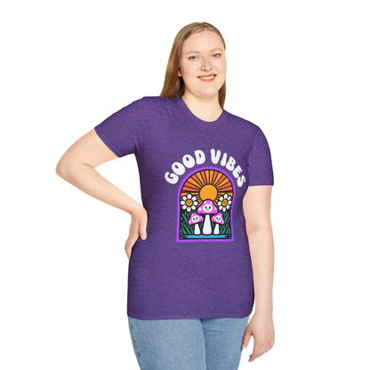 Good Vibes Unisex Softstyle T-Shirt | Retro Graphic Tee | Summer Vibe Shirt | Festival Fashion | Relaxed Fit Casual Top