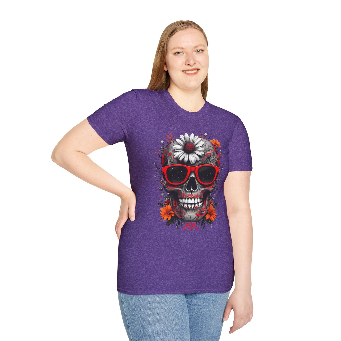 Skull & Flower Graphic T-Shirt, Unisex Casual Tee, Edgy Fashion Wear, Festival Outfit, Gift for Halloween & Day of the Dead