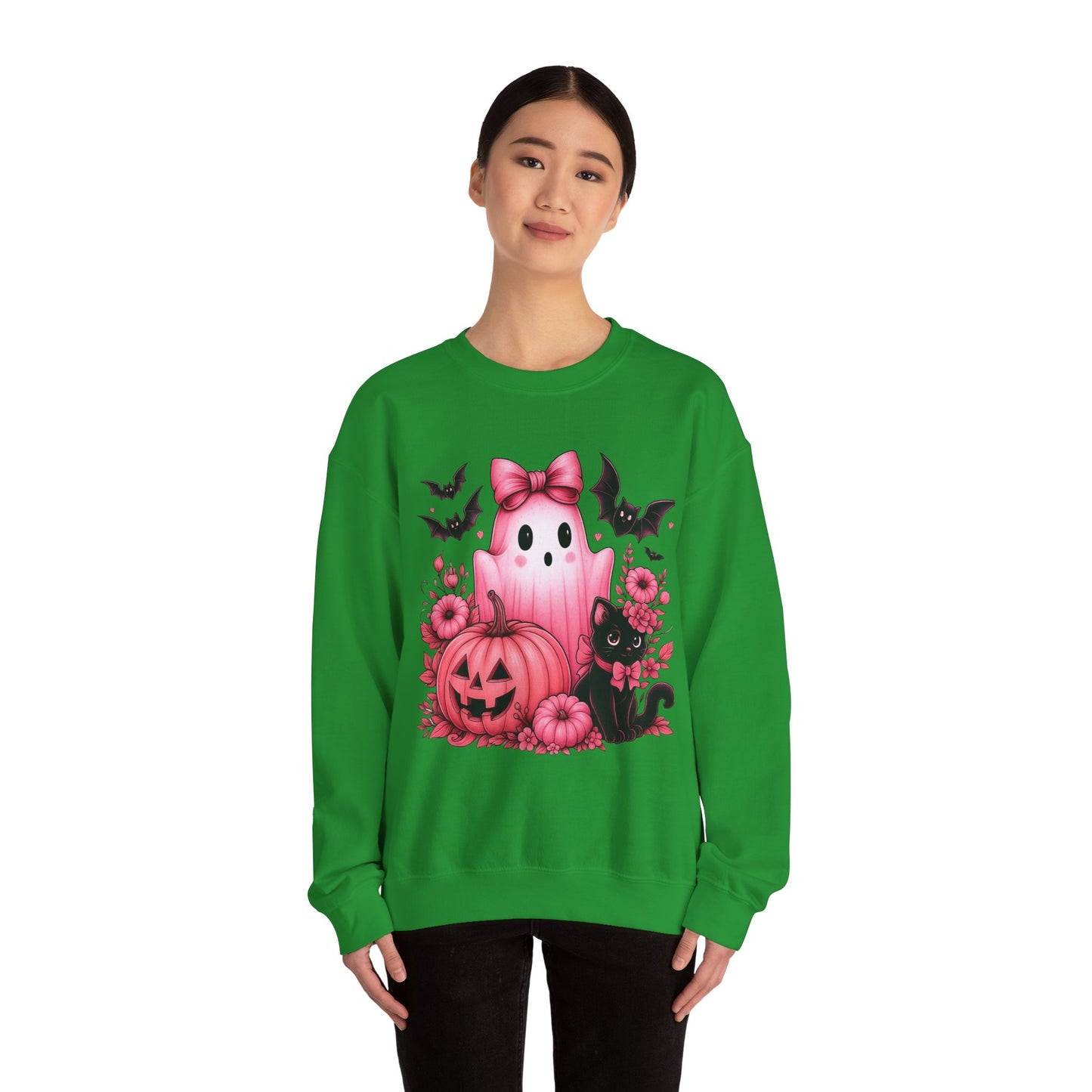 Pink Ghost & Pumpkin Halloween Crewneck Sweatshirt
