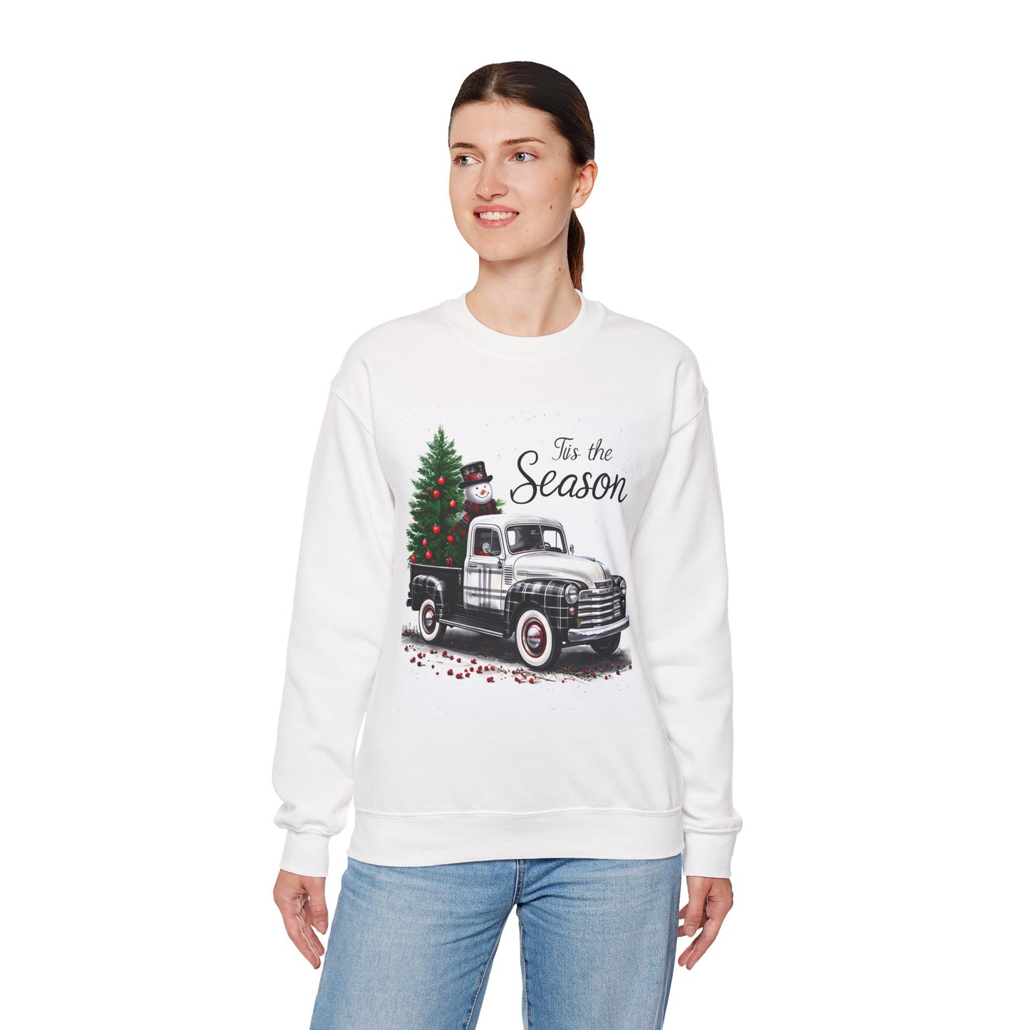 Black and White Plaid Christmas Pickup Truck Sweatshirt