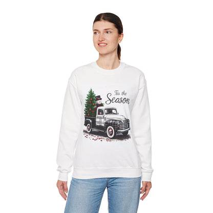 Black and White Plaid Christmas Pickup Truck Sweatshirt