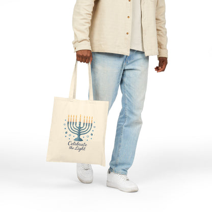 Hanukkah Menorah Tote Bag – "Celebrate the Light" Cotton Canvas Shopper