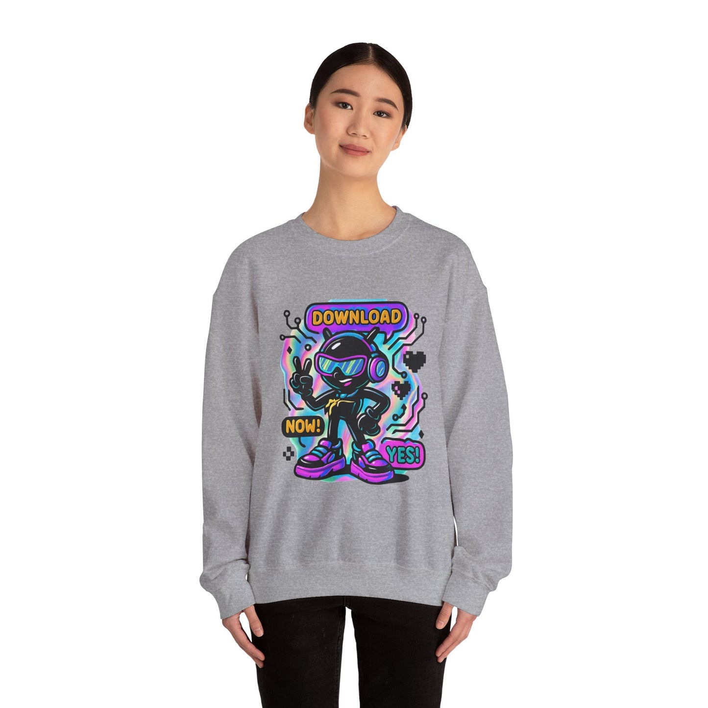 Retro Cyber Alien 'Download Now! Yes!' Crewneck Sweatshirt