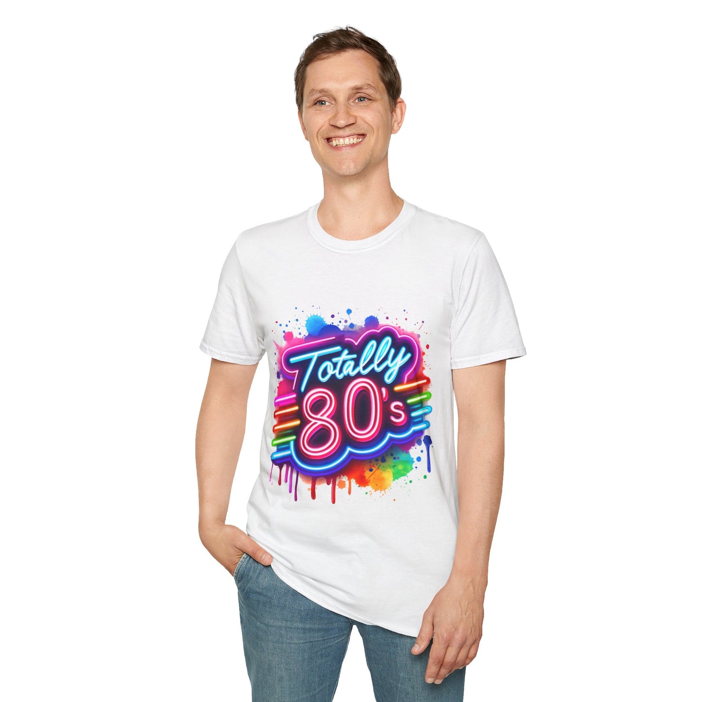 Totally 80s Unisex Softstyle T-Shirt – Retro Vintage Tee, Nostalgic Gift, Party Shirt, Perfect for 80s Theme Events, Festival Wear
