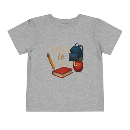 Toddler Tee Back to School Shirt with Backpack, Apple, Pencil, and Book Design