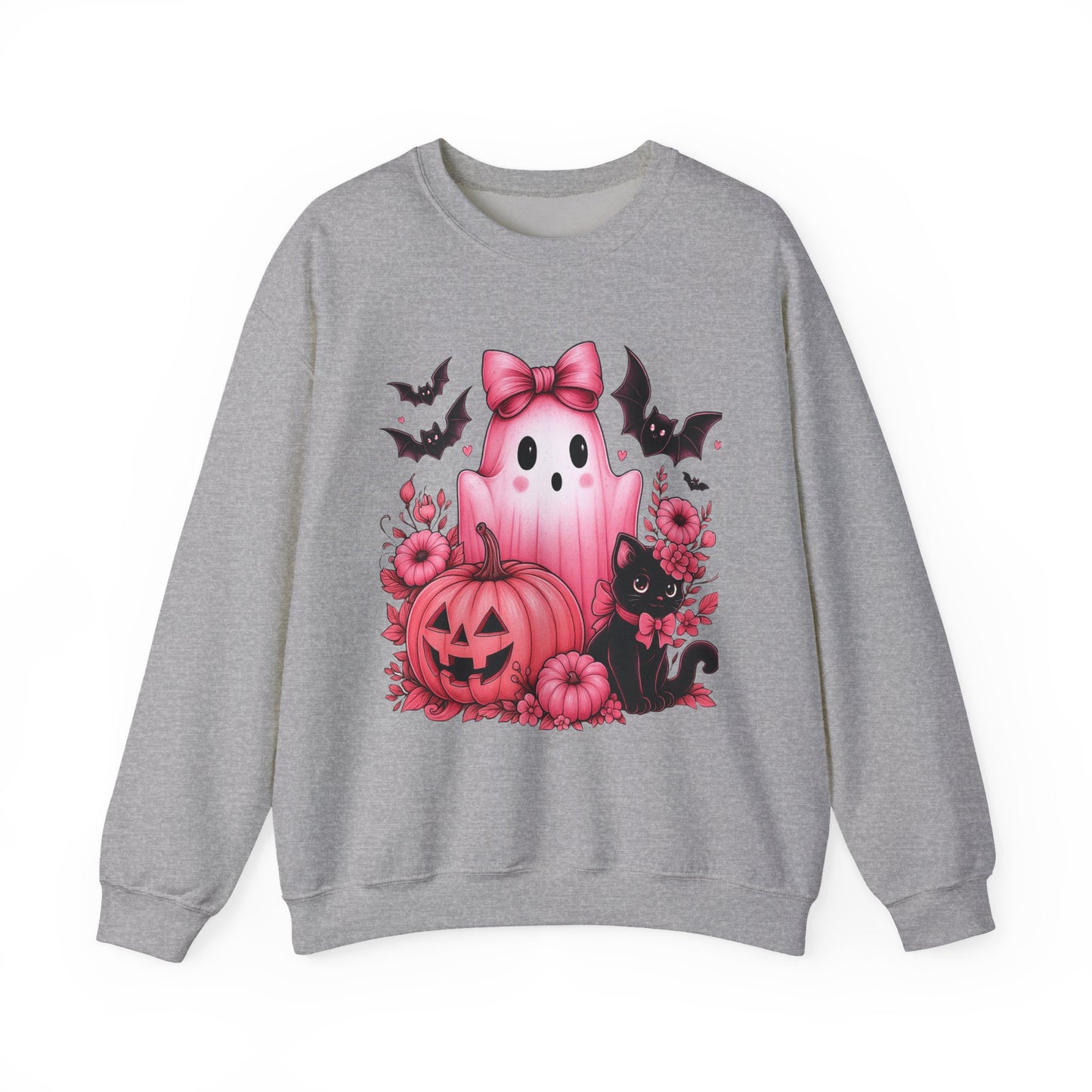 Pink Ghost & Pumpkin Halloween Crewneck Sweatshirt