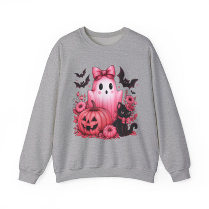 Pink Ghost & Pumpkin Halloween Crewneck Sweatshirt