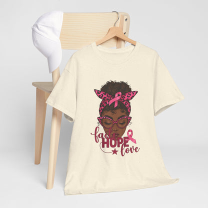 Hope Love Faith Black Woman Pink Ribbon Tee