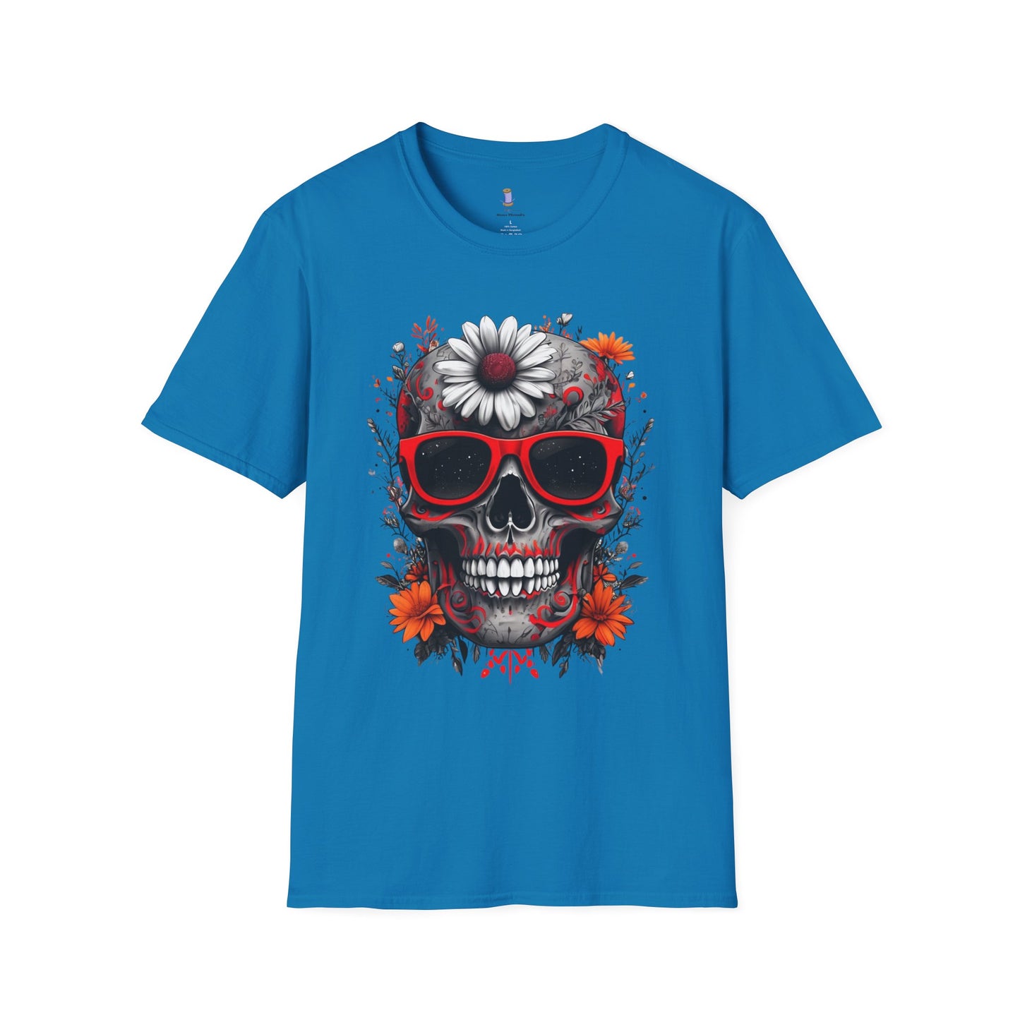 Skull & Flower Graphic T-Shirt, Unisex Casual Tee, Edgy Fashion Wear, Festival Outfit, Gift for Halloween & Day of the Dead