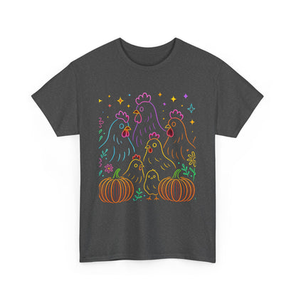 🌻 Autumn Chickens & Pumpkins Tee – Colorful Farm Harvest Shirt