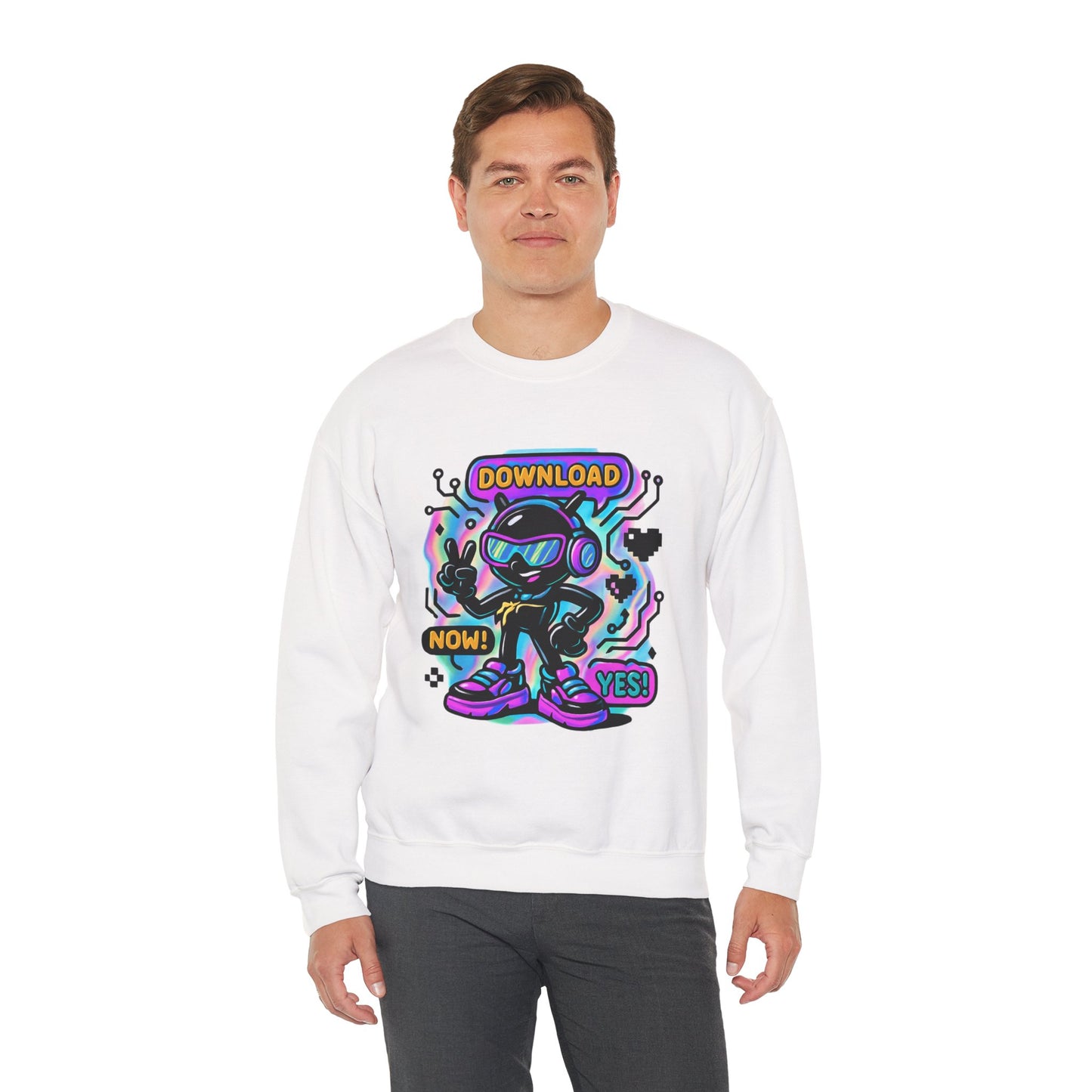 Retro Cyber Alien 'Download Now! Yes!' Crewneck Sweatshirt