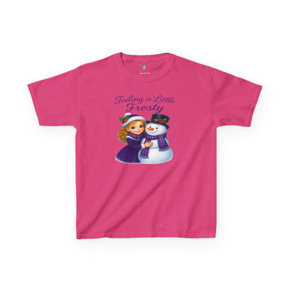 Kids Heavy Cotton™ Tee, Feeling a Little Frosty T-Shirt, Winter Tee, Holiday Gift for Kids, Cute Snowman Shirt, Fun Winter Apparel